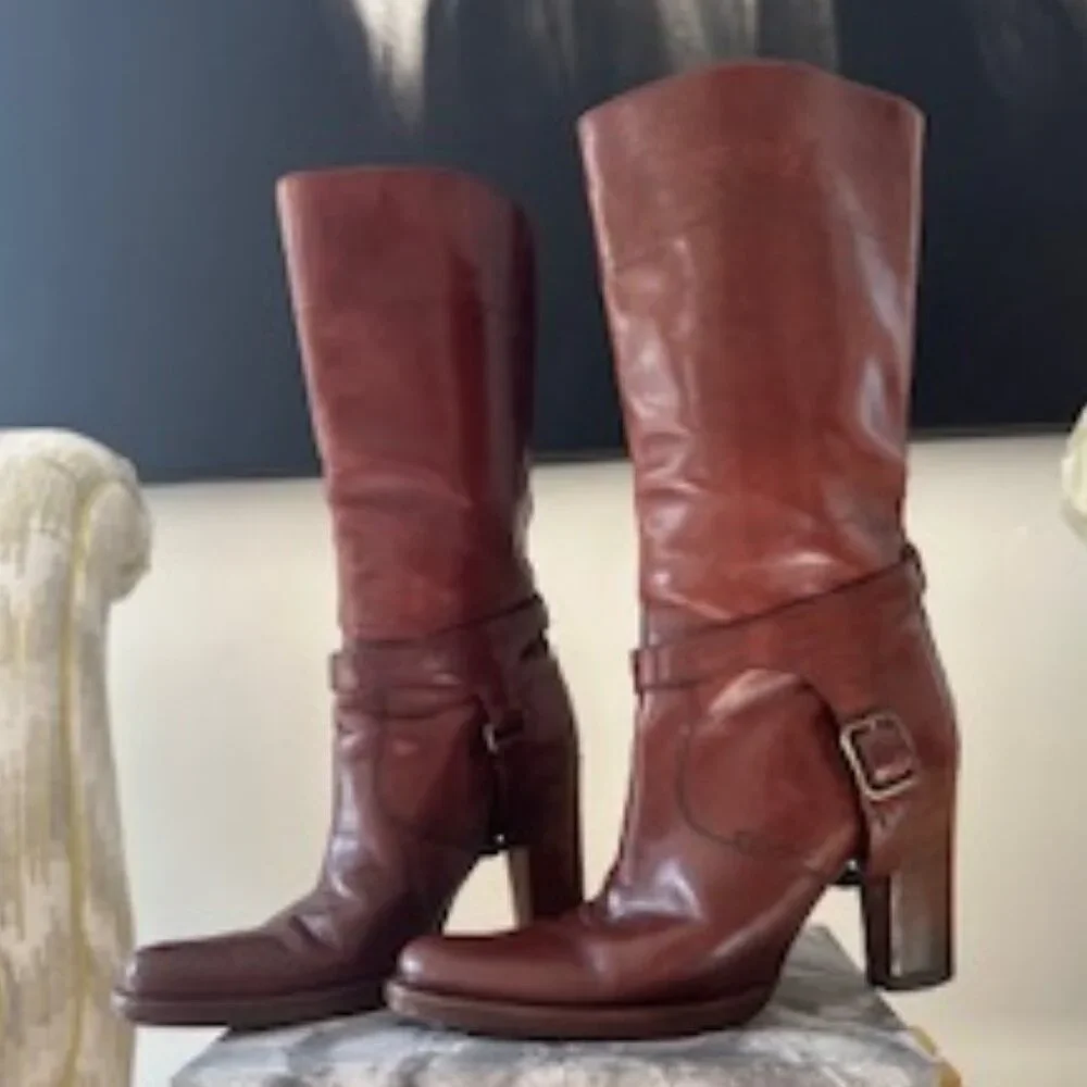 VINTAGE RARE MIU MIU Harness Italian Leather Heeled Luxury Boots - Size 8/8.5 N - Picture 16 of 16